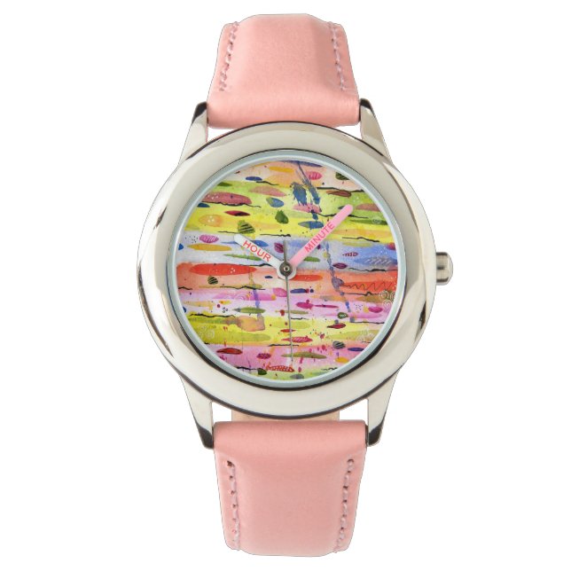 カラフルなラインの水彩抽象 腕時計 (正面)