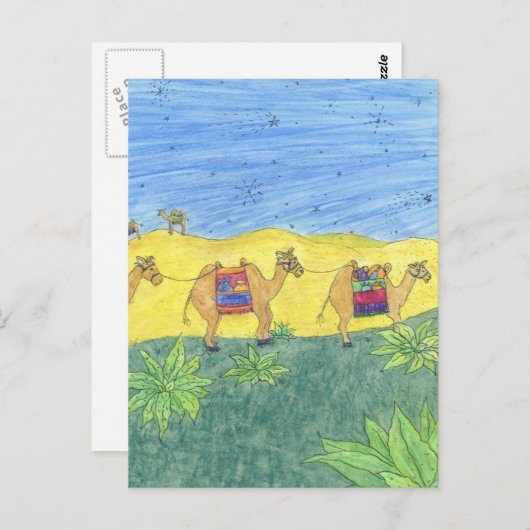 カラフルなラクダたち ポストカード (正面/裏面)