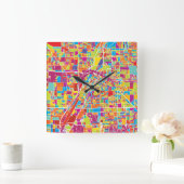 カラフルなラスベガス、ネバダの地図 スクエア壁時計 (ホーム)