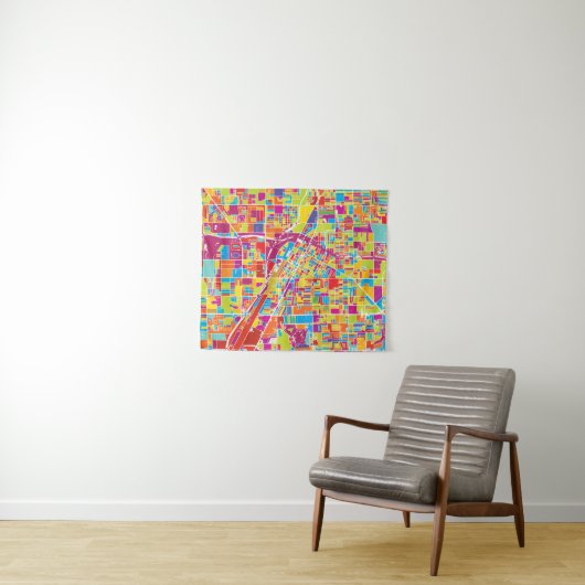 カラフルなラスベガス、ネバダの地図 タペストリー (インサイチュ(横))