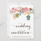 カラフルなラブバード＆鳥の巣 結婚式招待状 招待状 (裏面)
