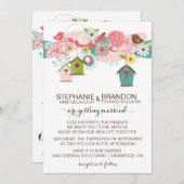 カラフルなラブバード＆鳥の巣 結婚式招待状 招待状 (正面/裏面)