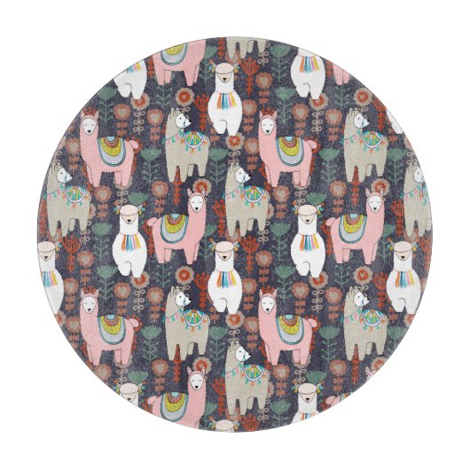 カラフルなラマパターン カッティングボード (正面)