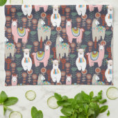 カラフルなラマパターン キッチンタオル (折り畳み)