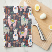 カラフルなラマパターン キッチンタオル (四つ折り)