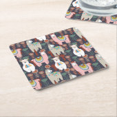 カラフルなラマパターン スクエアペーパーコースター (アングル)