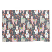 カラフルなラマパターン 枕カバー (正面右)