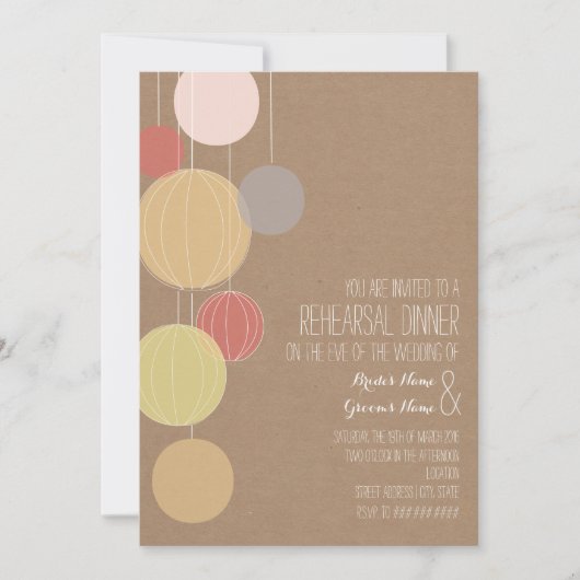 カラフルなランタンのカード・ストック刺激を受けたなリハーサル 招待状 (正面)
