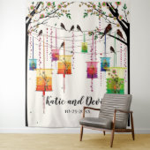 カラフルなランタンの桜の鳥の結婚するか、またはシャワー タペストリー (インサイチュ)