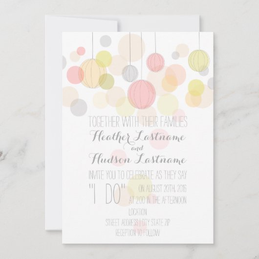 カラフルなランタンの結婚 招待状 (正面)