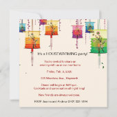 カラフルなランタン 桜の木 鳥の家 お披露目パーティー 招待状 (裏面)