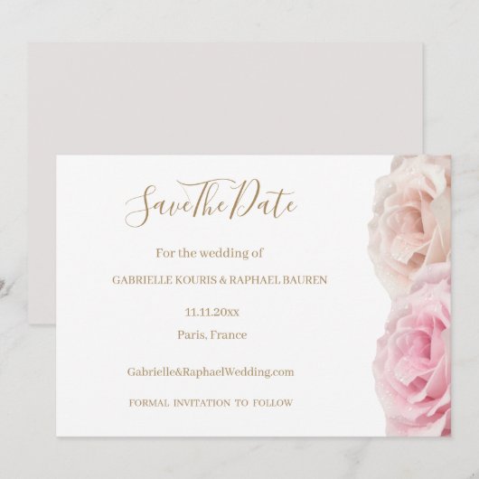 カラフルなリアルローズ フローラル セーブ・ザ・デート ウェディング 招待状 (正面/裏面)