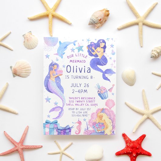カラフルなリトルマーメイド オールエイジ誕生日 招待状