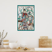 カラフルなリボンが渦巻くキューピッドの若い少女 ポスター (キッチン)