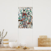 カラフルなリボンとキューピッドが渦巻く乙女 ポスター (キッチン)