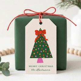 カラフルなリボンのクリスマスツリーとイルミネーション ギフトタグ