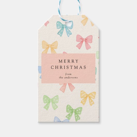 カラフルなリボンの模様のかわいいクリスマス ギフトタグ (正面)