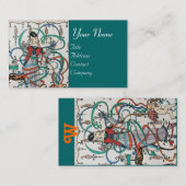 カラフルなリボンの渦巻きとキューピッドの若い少女 名刺 (正面/裏面)