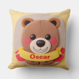 カラフルなリボンを付けたかわいいキャラクターベアの顔 クッション