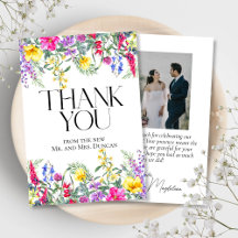 カラフルなルースドスタイルのワイルドフラワーフォトサンキューカード