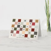 カラフルなルーラル かわいい ハッピーホリデー チェック柄 シーズンカード (正面)