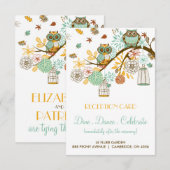 カラフルなレトロなフクロウ 秋の結婚式の受付カード 招待状 (正面/裏面)