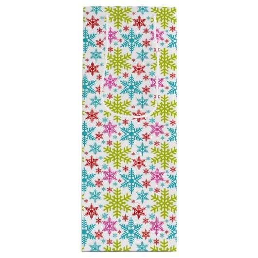 カラフルなレトロな雪の結晶のクリスマス ワインギフトバッグ (正面)