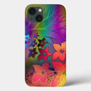 カラフルなレトロの絞り染めの虹の花柄パターン iPhone 13ケース