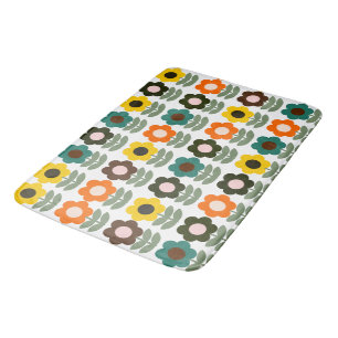 カラフルなレトロの花柄 バスマット