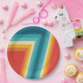 カラフルなレトロは- 70sを   の80sデザイン縞で飾ります ペーパープレート (パーティー)