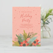 カラフルなレトロクリスマス フラワー ホリデーパーティー 招待状 (スタンド正面)