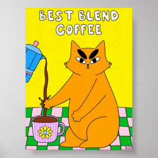 カラフルなレトロコーヒーキャットのイラスト ポスター
