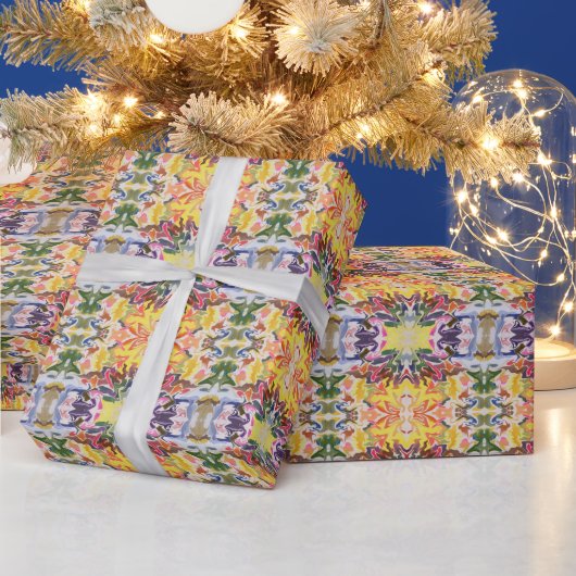 カラフルなレトロサイケデリック万華鏡アブストラクト ラッピングペーパー (クリスマス)