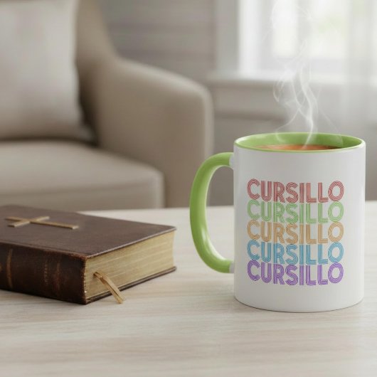 カラフルなレトロスタックデザインのCursillo DeColores マグカップ