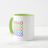 カラフルなレトロスタックデザインのCursillo DeColores マグカップ (正面左)
