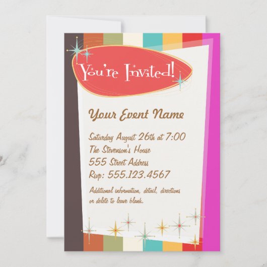 カラフルなレトロパーティーの招待状 招待状 (正面)