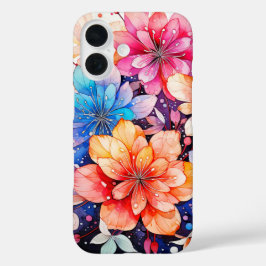 カラフルなレトロフラワーアート iPhone 16ケース