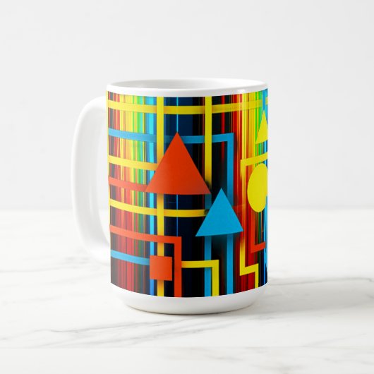 カラフルなレトロ幾何学抽象 コーヒーマグカップ (正面左)