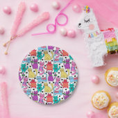 カラフルなレトロ猫のネコ科パターン ペーパープレート (パーティー)