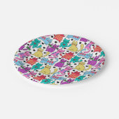 カラフルなレトロ猫のネコ科パターン ペーパープレート (アングル)