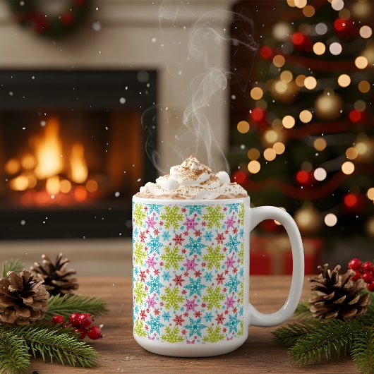 カラフルなレトロ雪の結晶 クリスマス コーヒーマグカップ