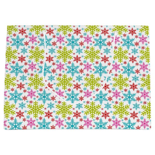 カラフルなレトロ雪の結晶 クリスマス ラージペーパーバッグ (正面)