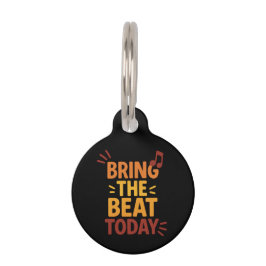 カラフルなレトロ音楽デザイン Bring the Beat Today ペット　ネームタグ
