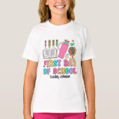 カラフルなレトロ風 初めての学校 Tシャツ (正面)