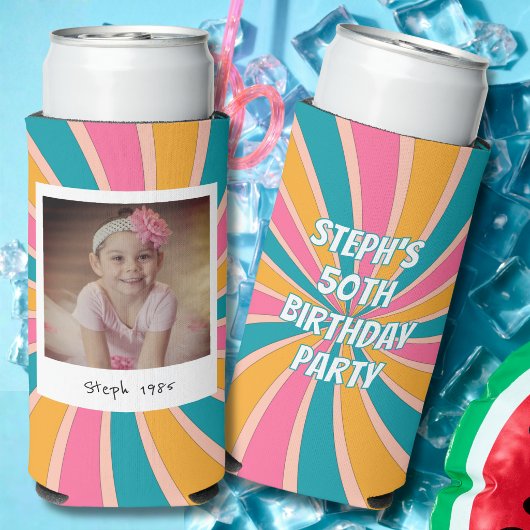 カラフルなレトロ50歳誕生日写真 スリム缶クーラー
