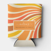 カラフルなレトロ70年代ストライプウェーブバチェロレッテパーティー 缶クーラー (正面)