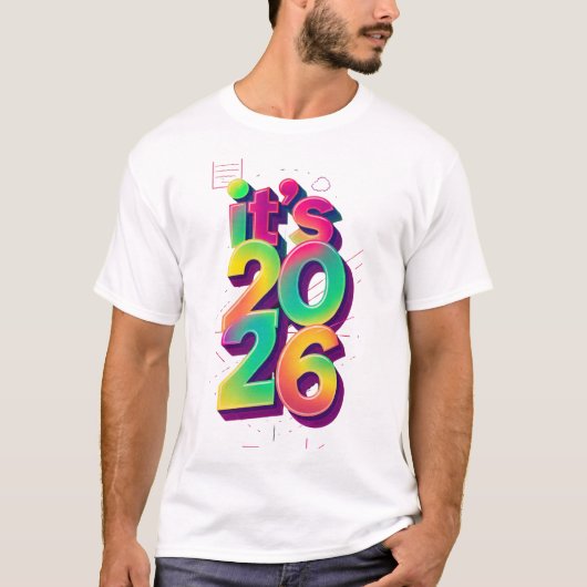 カラフルなレトロ80年代 "2026年だよ" 年末Tシャツ Tシャツ (正面)