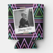 カラフルなレトロ80'sネオン幾何学模様 40歳の誕生日 缶クーラー (正面)