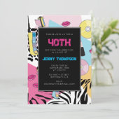 カラフルなレトロ90年代 1990年代のバースデーパーティー ナインティーズ 招待状 (スタンド正面)