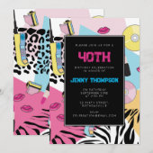 カラフルなレトロ90年代 1990年代のバースデーパーティー ナインティーズ 招待状 (正面/裏面)